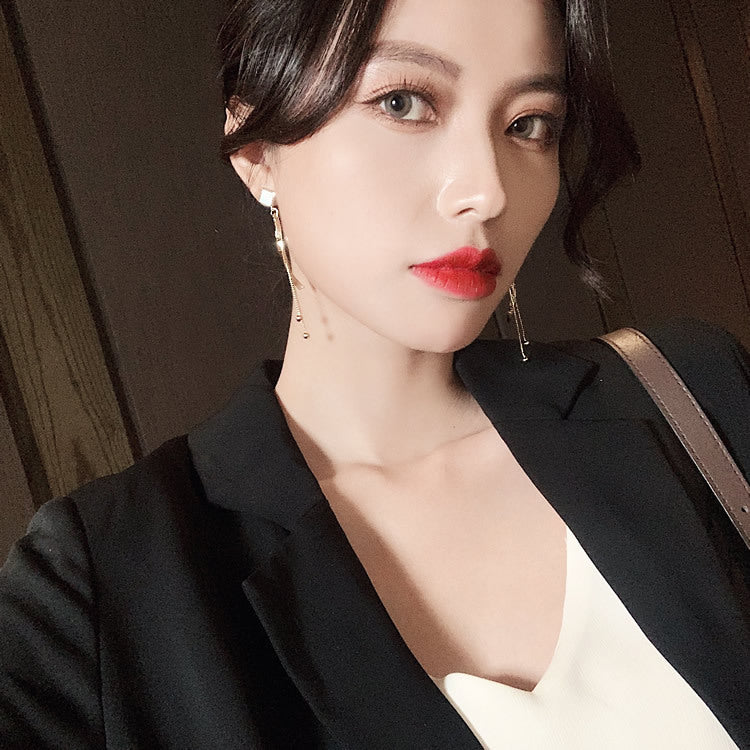 Square Long Curved Stick Slimming Earrings