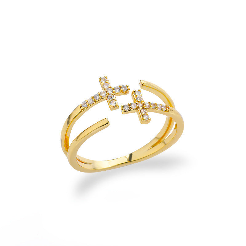 Female Creative Double-layer Cross Frame Ring