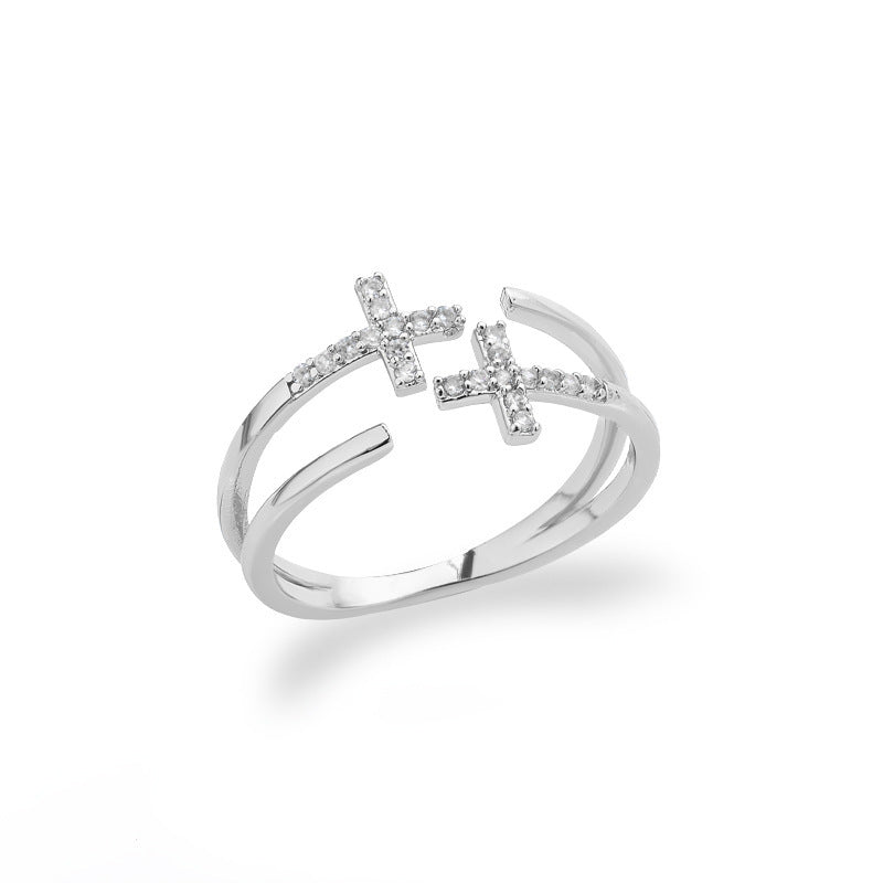 Female Creative Double-layer Cross Frame Ring