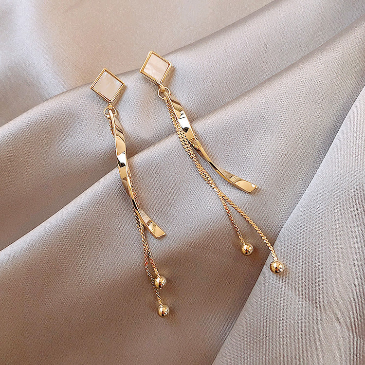 Square Long Curved Stick Slimming Earrings