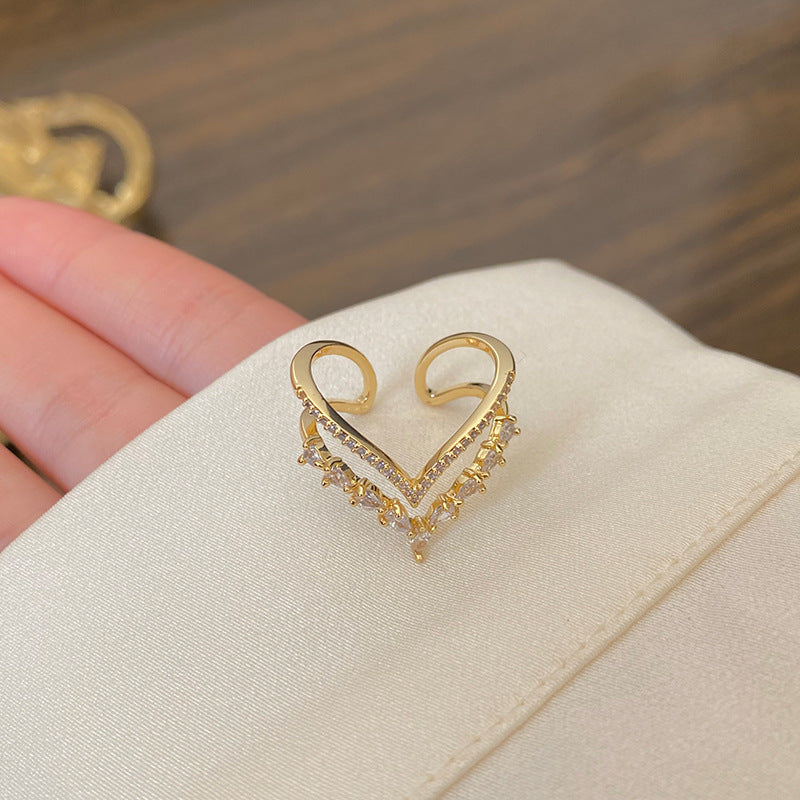 Double layer Heart-shaped Diamond Ring
