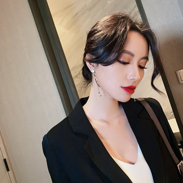 Square Long Curved Stick Slimming Earrings