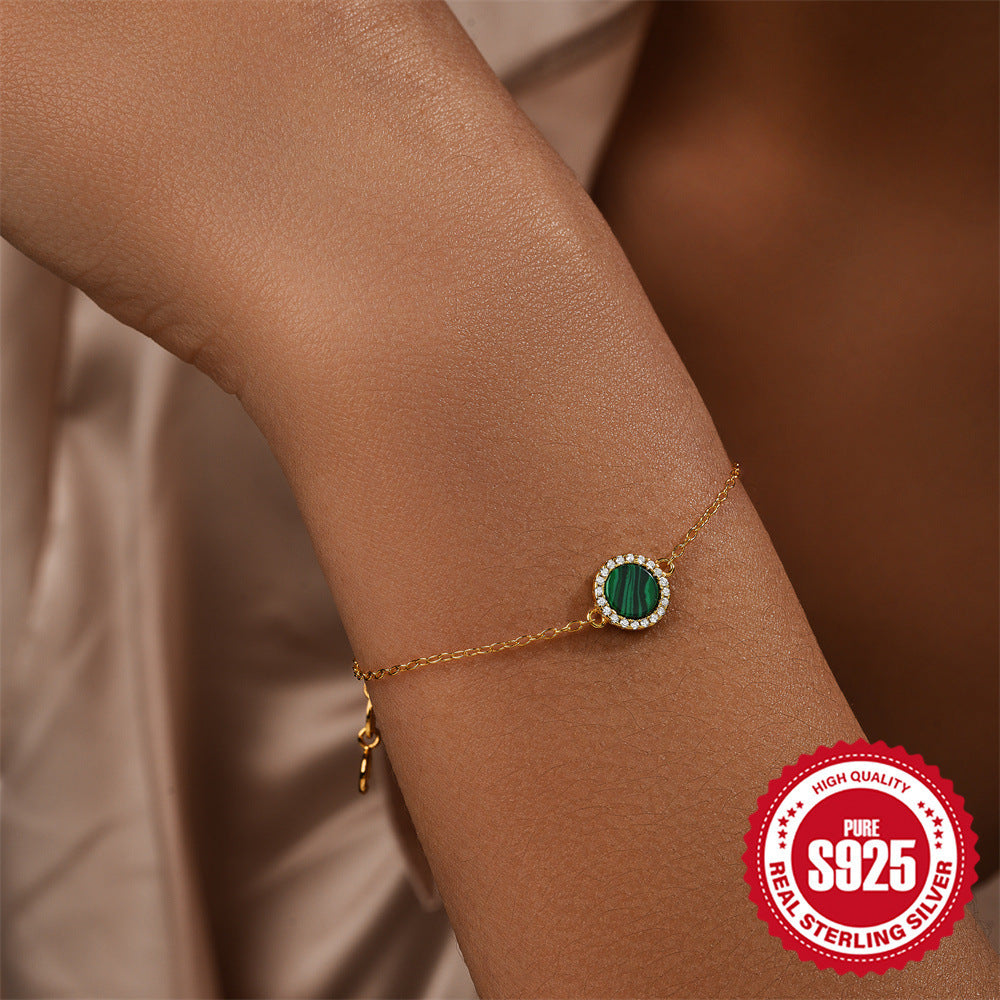 Classic Round Malachite Diamond Bracelet